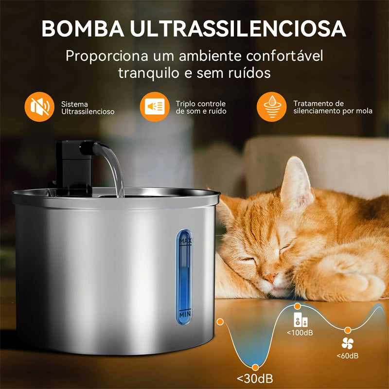 Bebedouro Newpet de aço inoxidável para gatos Bebedouro automático para gatos Bebedouro para gatos Cães Acessórios para bebedouro de animais de estimação