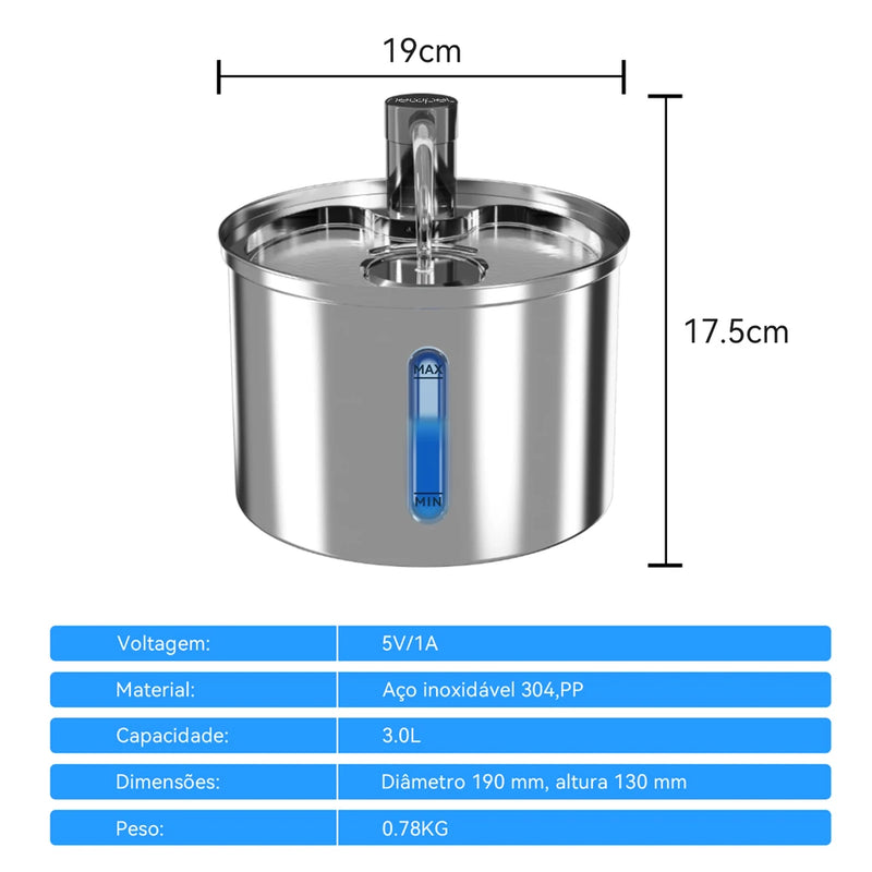 Bebedouro Newpet de aço inoxidável para gatos Bebedouro automático para gatos Bebedouro para gatos Cães Acessórios para bebedouro de animais de estimação