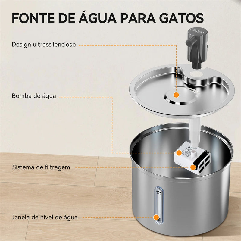 Bebedouro Newpet de aço inoxidável para gatos Bebedouro automático para gatos Bebedouro para gatos Cães Acessórios para bebedouro de animais de estimação